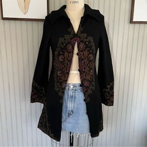 Millma Bolivia Handwoven Alpaca Black Multi Button Down Long Lined Cardigan